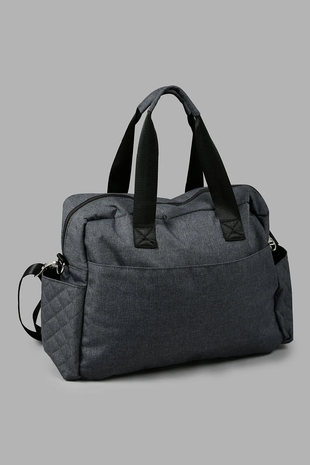 Grey Quilted Diaper Bag With Bottle Holder (2 Piece)