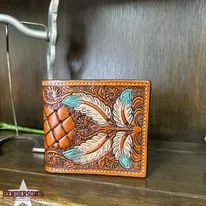 Hand Carved Painted Feather Wallet