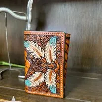 Hand Carved Painted Feather Wallet