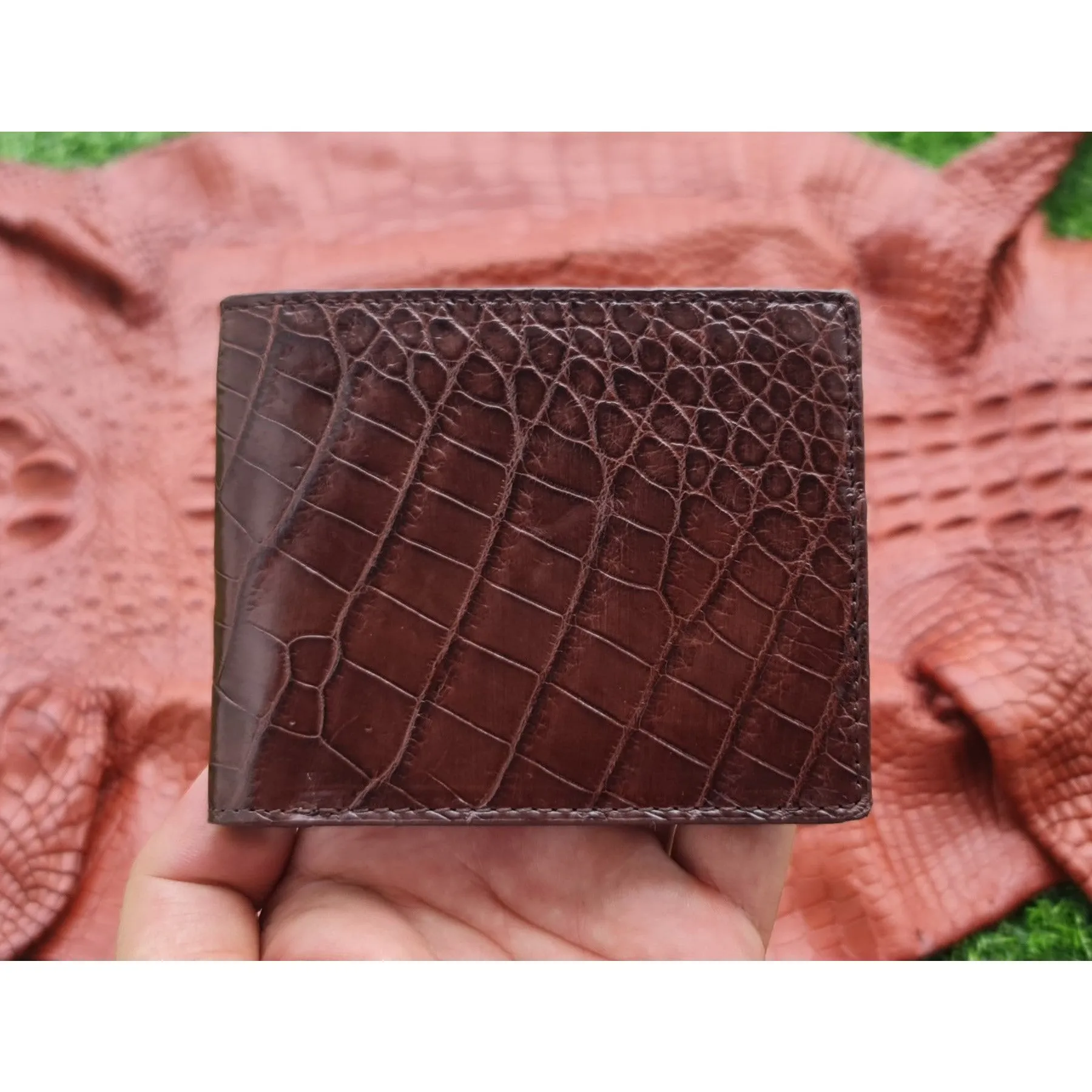 Handmade Dark Brown Alligator Belly Bifold Wallet for Men RFID Blocking | VINAM-33