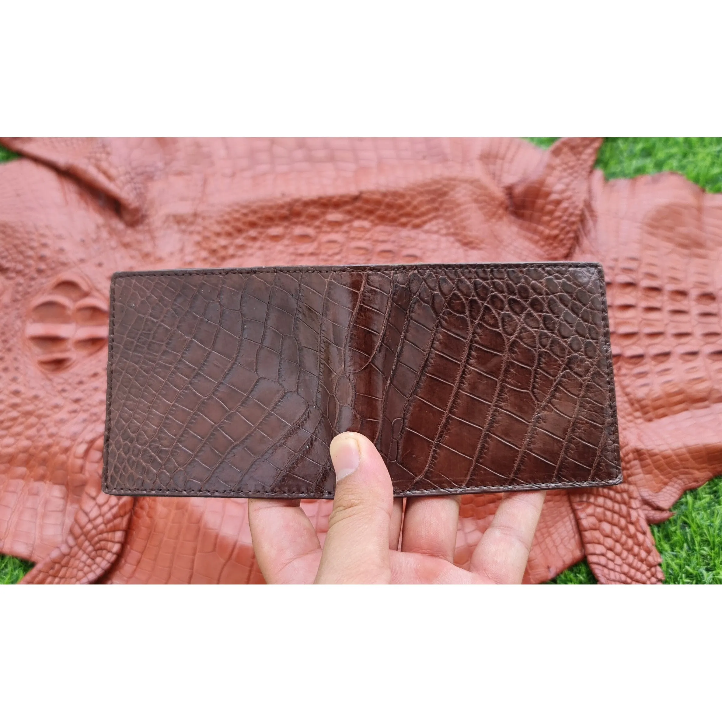 Handmade Dark Brown Alligator Belly Bifold Wallet for Men RFID Blocking | VINAM-33