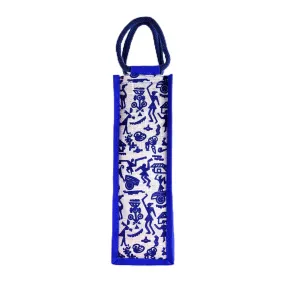 Heart Home Bottle Bag | Jute Carry Bag | Water Bottle Cover | Wine Bottle Bag | Reusable Bottle Bag with Handle | Bottle Bag for Office | Warli-Print Gift Bag | Blue