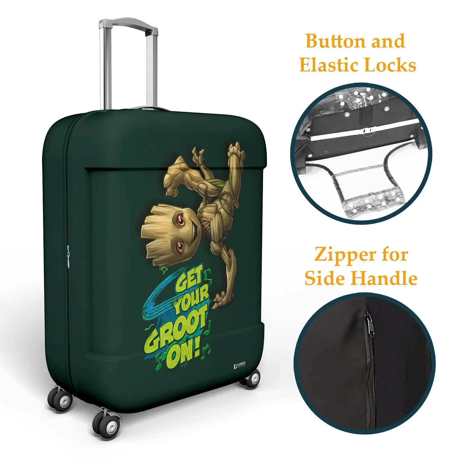 Heart Home Marvel I Am Groot Luggage Cover | Polyester Travel Suitcase Cover | Washable | Stretchable Suitcase Protector | 26-30 Inch | Large | Green