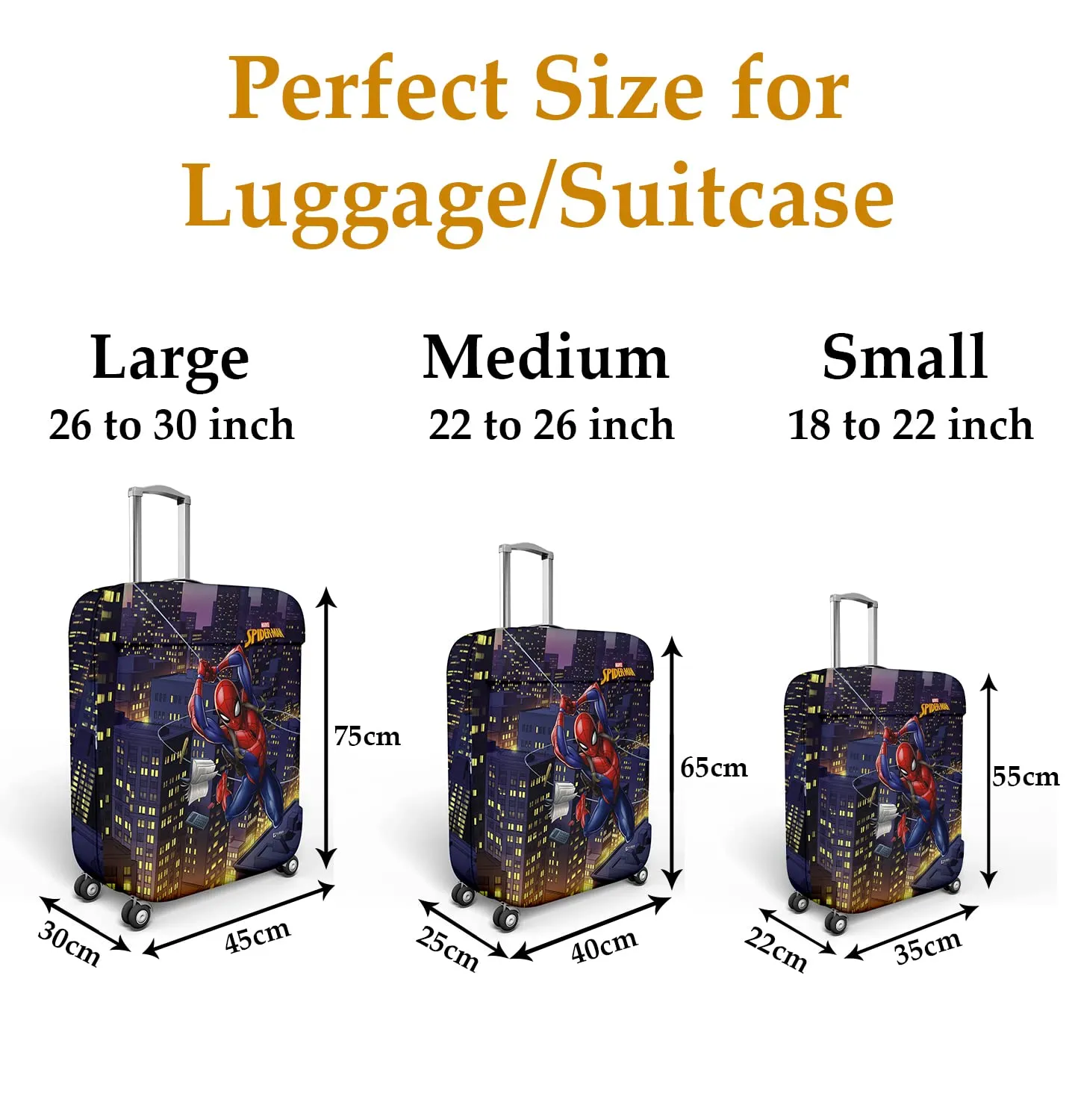 Heart Home Marvel Spiderman Luggage Cover | Polyester Travel Suitcase Cover | Washable | Stretchable Suitcase Cover | 18-22 Inch-Small | 22-26 Inch-Medium | Pack of 2 | Multicolor