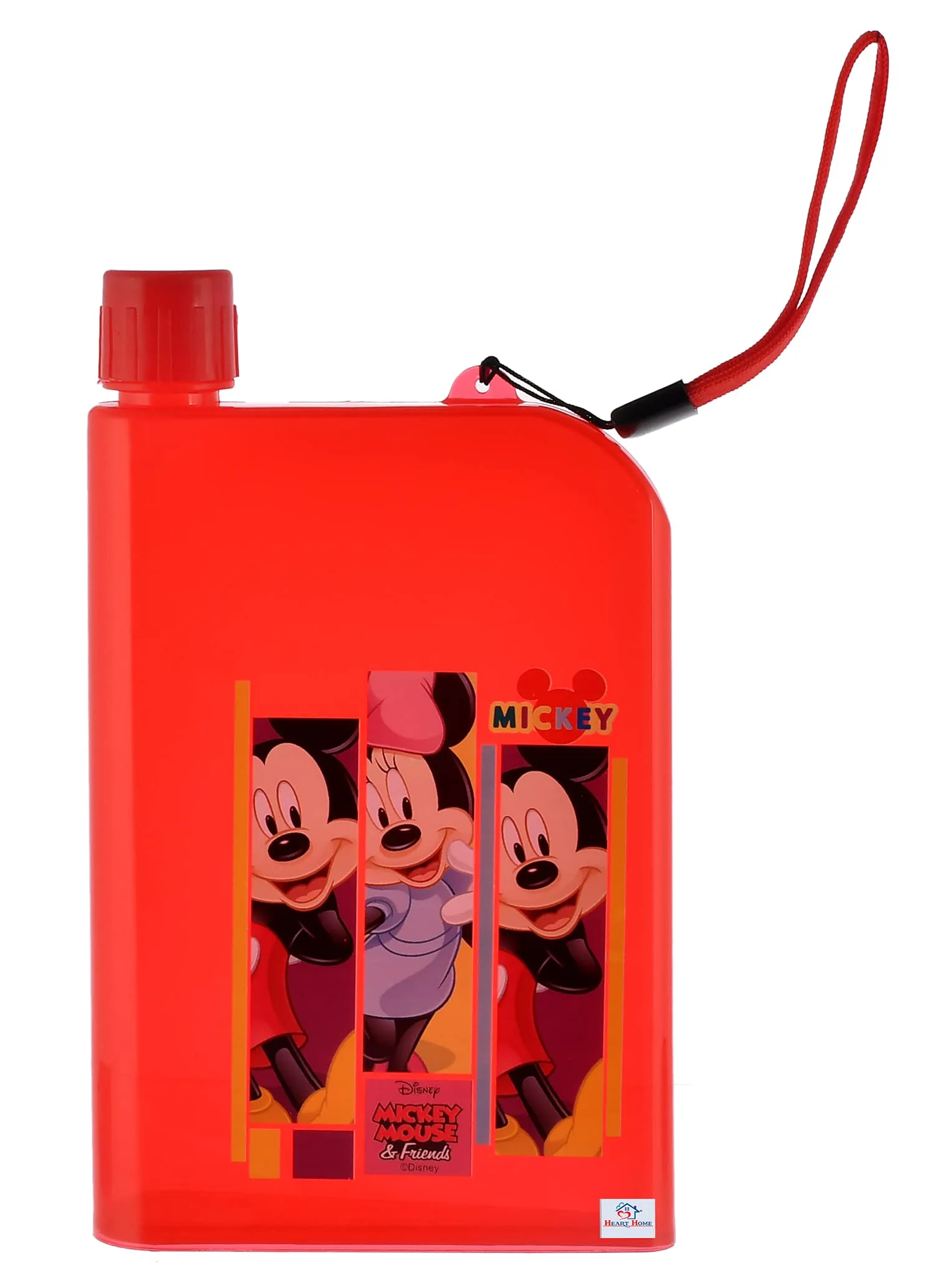 Heart Home Mickey Printed Lightweight,Portable Plastic Notebook Water Bottle For School Activity Outdoor Sports-700ml, Pack of 3 (Red)