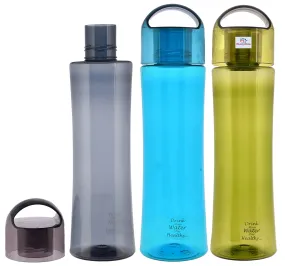 Heart Home Plastic Water Bottle- 1 Litre, Pack of 3 (Blue & Green & Grey)