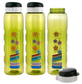 Heart Home Plastic Water Bottle With Sipper- 1 Litre, Pack of 3 (Green)