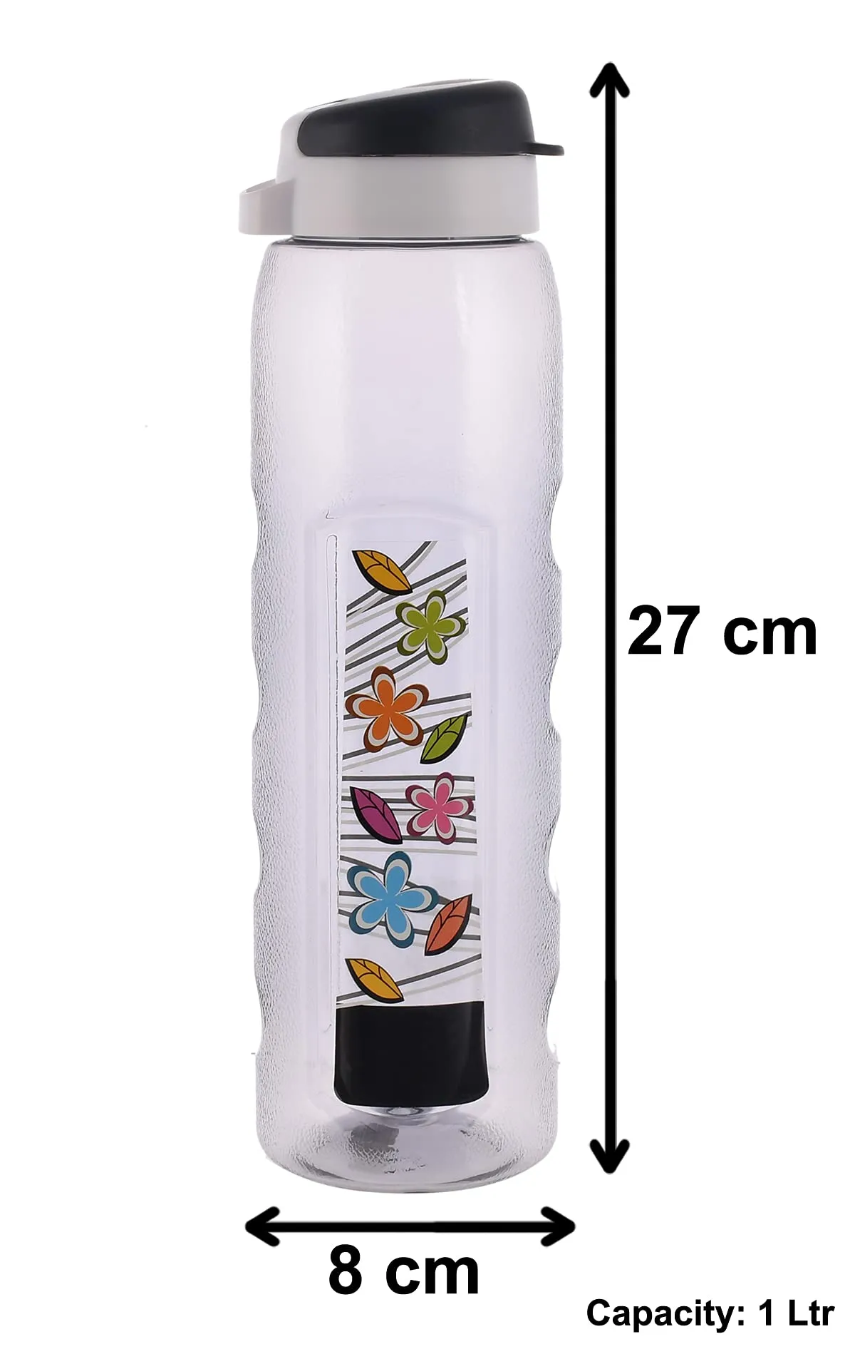 Heart Home Plastic Water Bottle With Sipper- 1 Litre, Pack of 4 (Black)