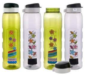 Heart Home Plastic Water Bottle With Sipper- 1 Litre, Pack of 4 (Green & Grey)