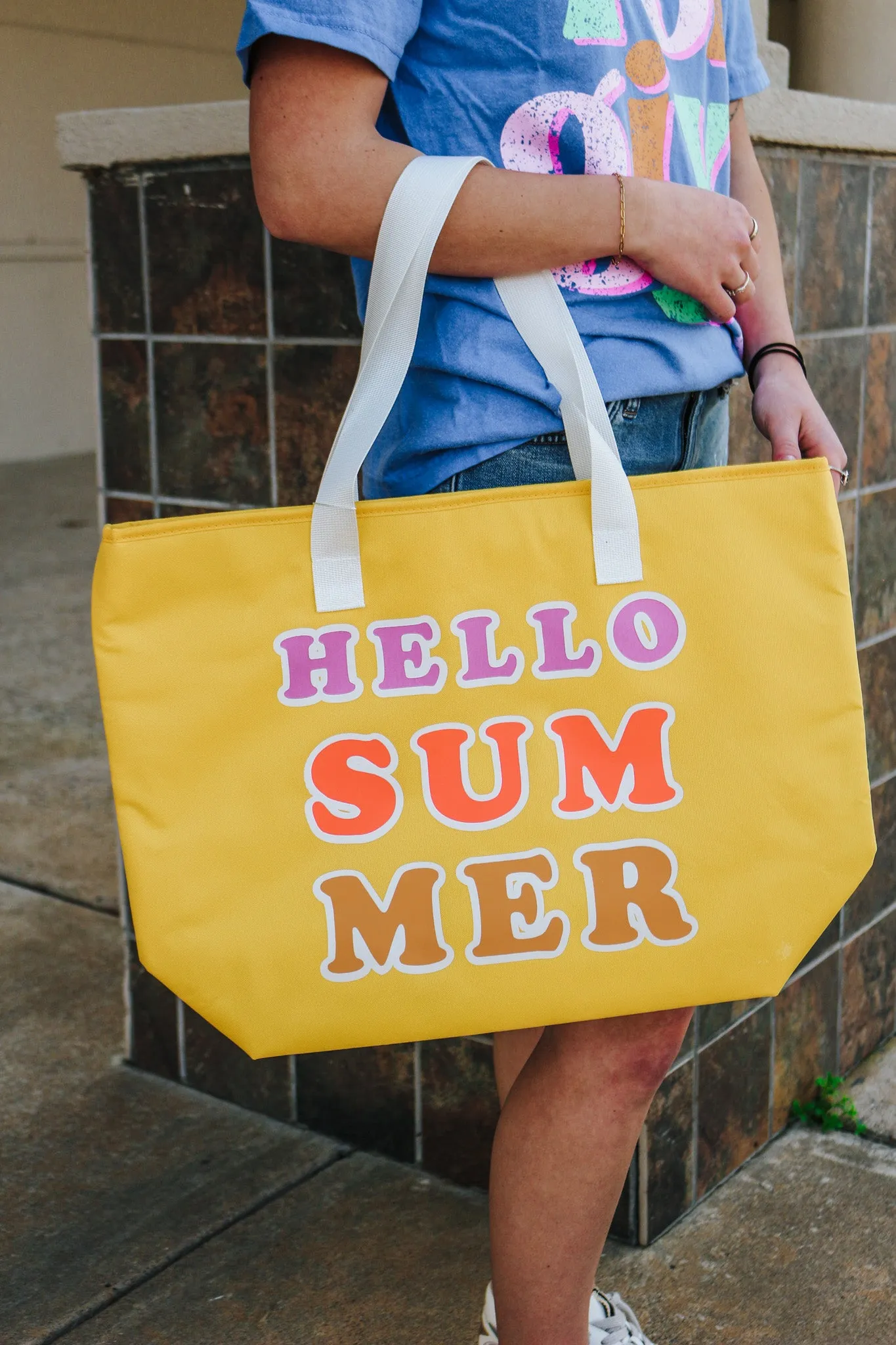 Hello Summer Mud Pie Cooler Tote- Yellow