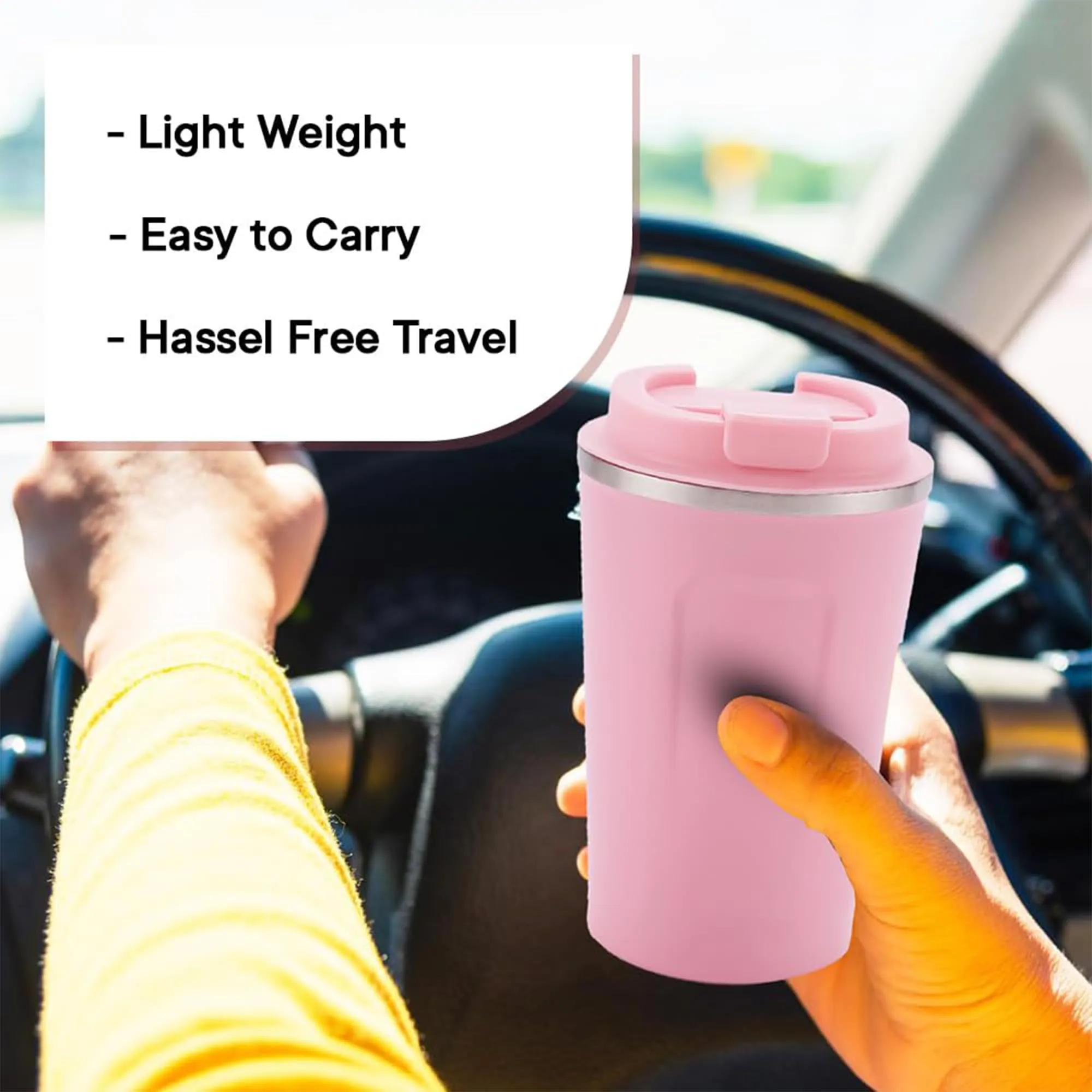 Homestic Insulated Coffee Tumbler Mug with Lid for Office, Gym & Travel | Stainless Steel Leak-Proof Thermos for Tea/Coffee/Water - Ideal for Hot & Cold Beverages | CO230204C-Pink