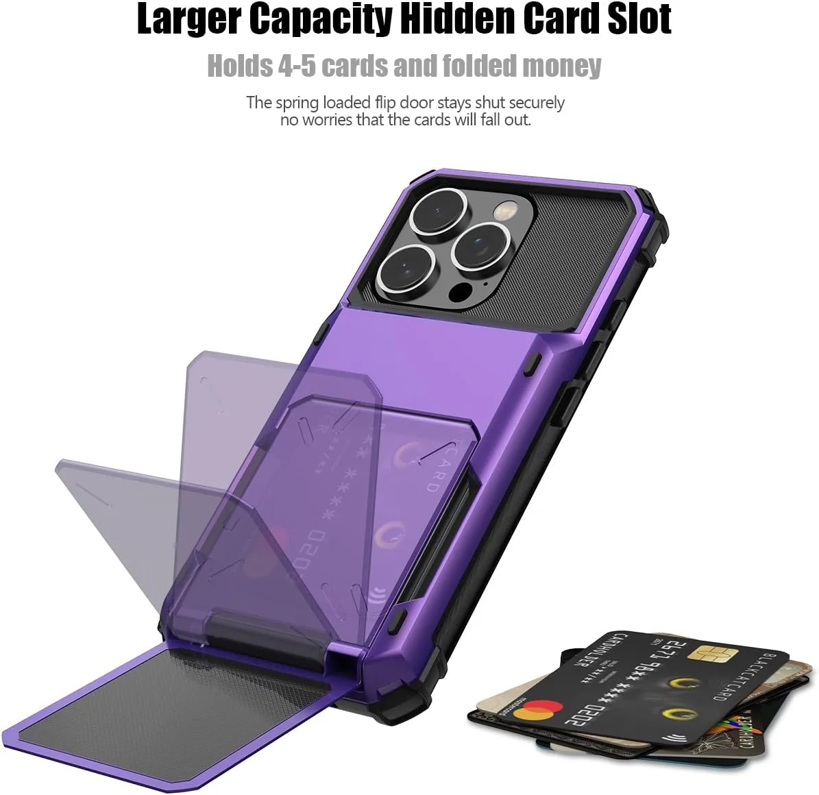 iPhone 16 Pro Case Card Holder Dual Layer Heavy Duty Protective Shockproof Hidden Card Slot Slim