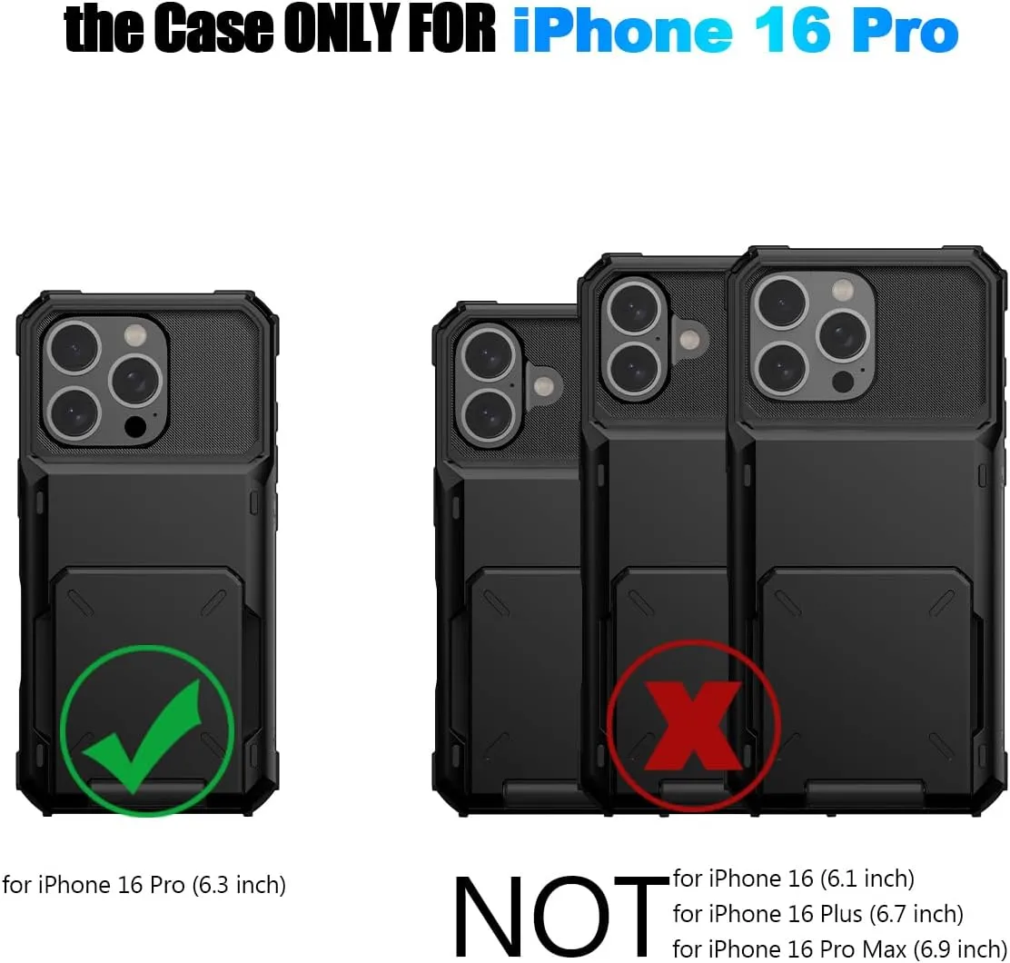 iPhone 16 Pro Case Card Holder Dual Layer Heavy Duty Protective Shockproof Hidden Card Slot Slim