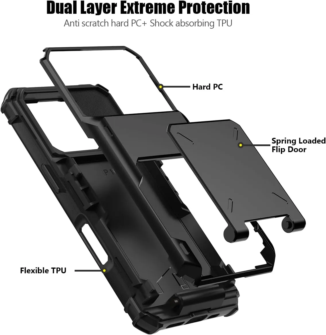 iPhone 16 Pro Case Card Holder Dual Layer Heavy Duty Protective Shockproof Hidden Card Slot Slim