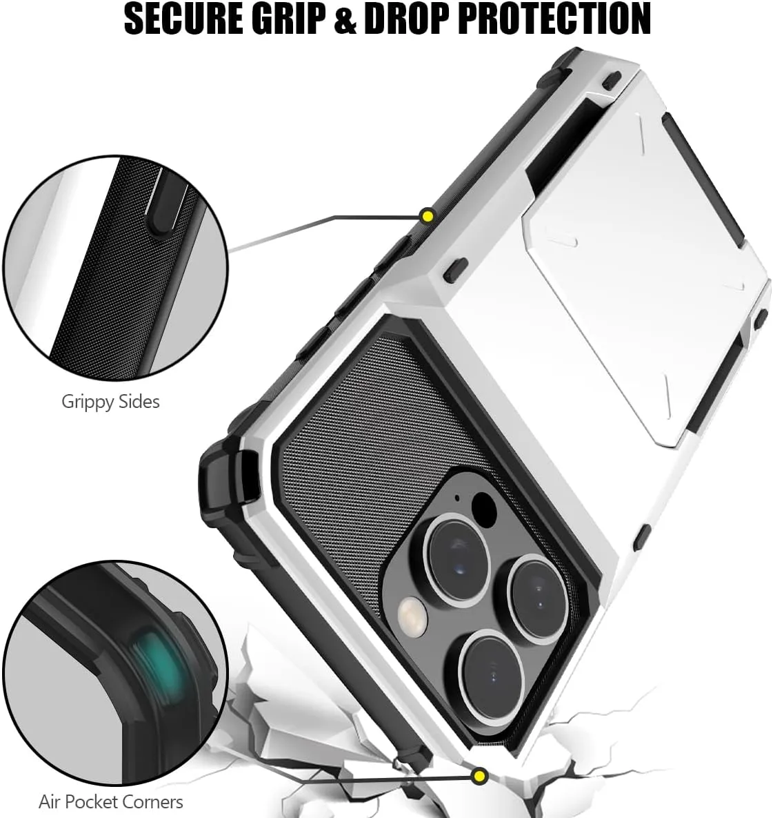 iPhone 16 Pro Case Card Holder Dual Layer Heavy Duty Protective Shockproof Hidden Card Slot Slim