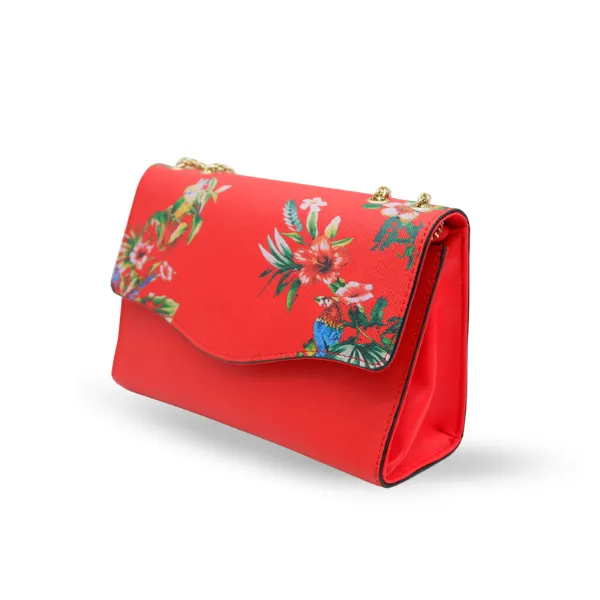 IVANHOE - Addison Road Red Leather Clutch Bag with Tropical Print