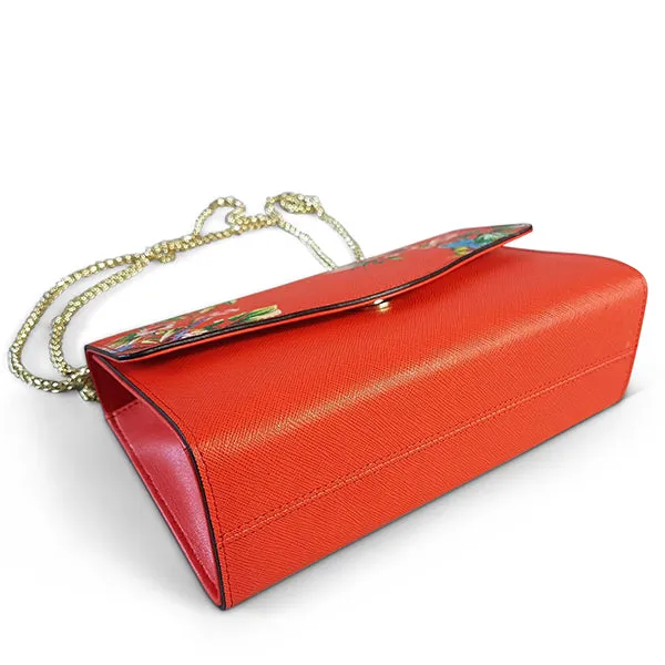 IVANHOE - Addison Road Red Leather Clutch Bag with Tropical Print