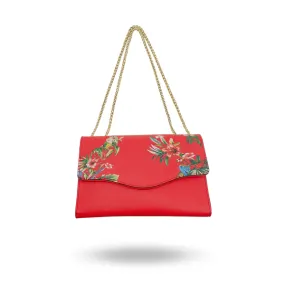 IVANHOE - Addison Road Red Leather Clutch Bag with Tropical Print