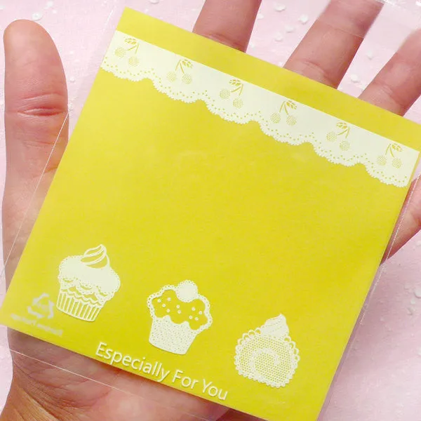 Kawaii Yellow Gift Bags w/ Cupcake & Sweets Pattern (20 pcs) Self Adhesive Resealable Clear Plastic Gift Wrapping Bags (10cm x 10.4cm) GB083