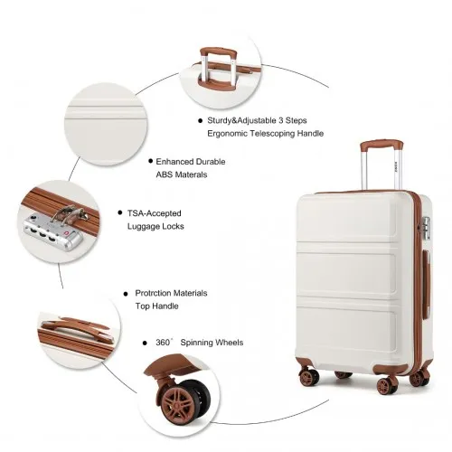 Kono 28 Inch ABS Sculpted Horizontal Design Suitcase - Cream | Durable & Stylish Luggage