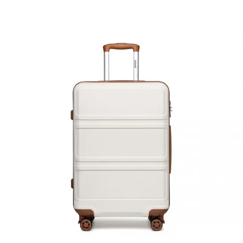 Kono 28 Inch ABS Sculpted Horizontal Design Suitcase - Cream | Durable & Stylish Luggage