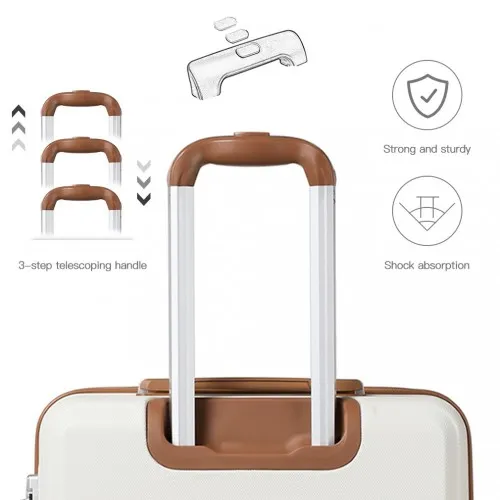 Kono 28 Inch ABS Sculpted Horizontal Design Suitcase - Cream | Durable & Stylish Luggage