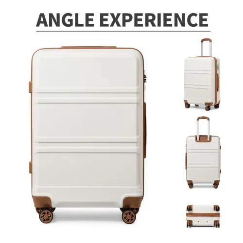 Kono 28 Inch ABS Sculpted Horizontal Design Suitcase - Cream | Durable & Stylish Luggage