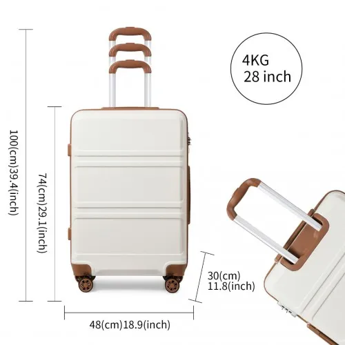 Kono 28 Inch ABS Sculpted Horizontal Design Suitcase - Cream | Durable & Stylish Luggage