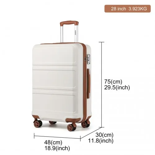 Kono 28 Inch ABS Sculpted Horizontal Design Suitcase - Cream | Durable & Stylish Luggage