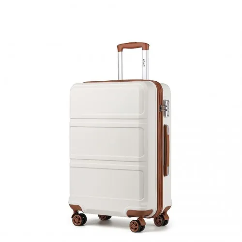 Kono 28 Inch ABS Sculpted Horizontal Design Suitcase - Cream | Durable & Stylish Luggage