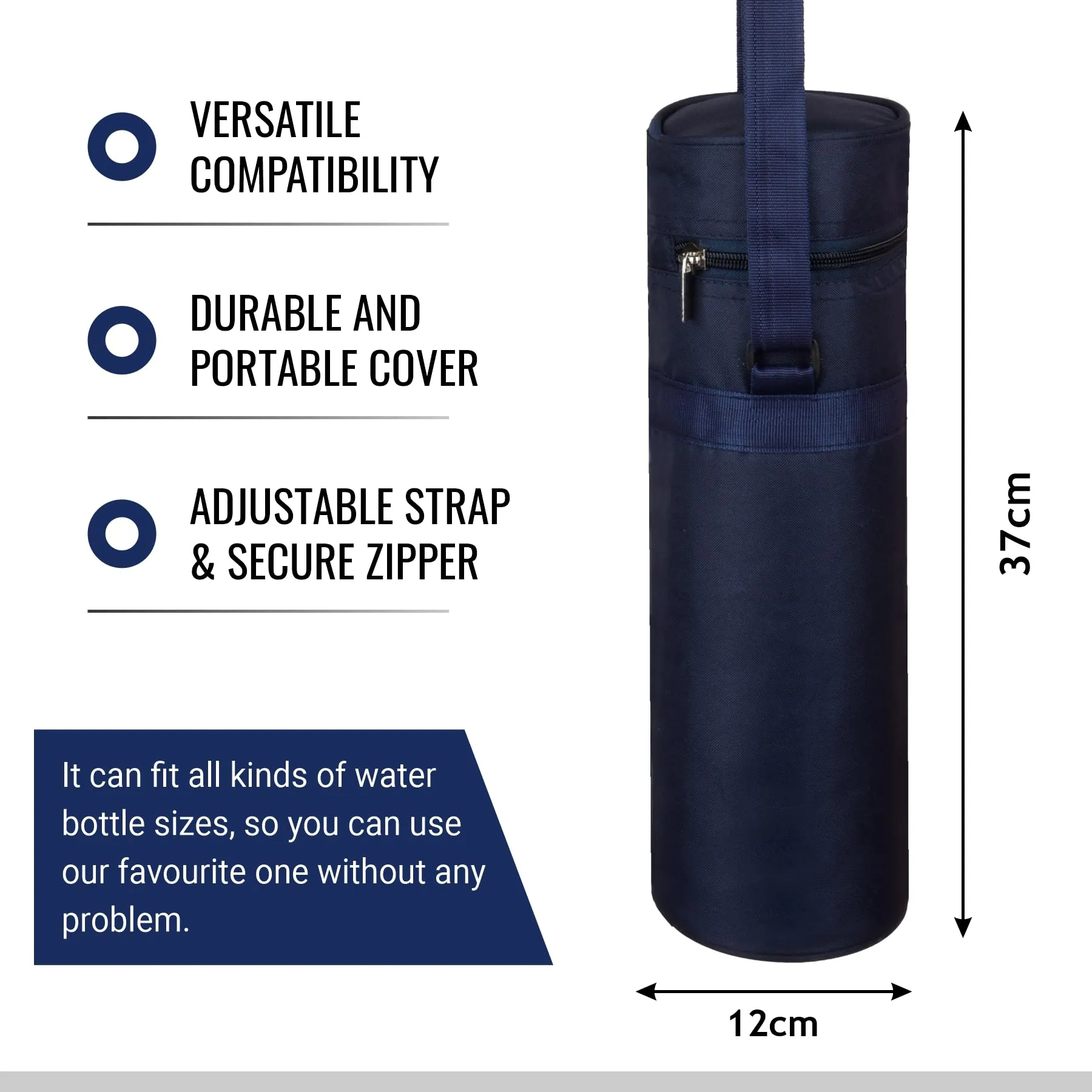 Kuber Industries Bottle Bag | Travel Water Bottle Bag | Bottle Protector Bag | Water Bottle Carrier Bag | Bottle Carry Bag | Adjustable Strap & Zipper Closure | 1 LTR | Blue