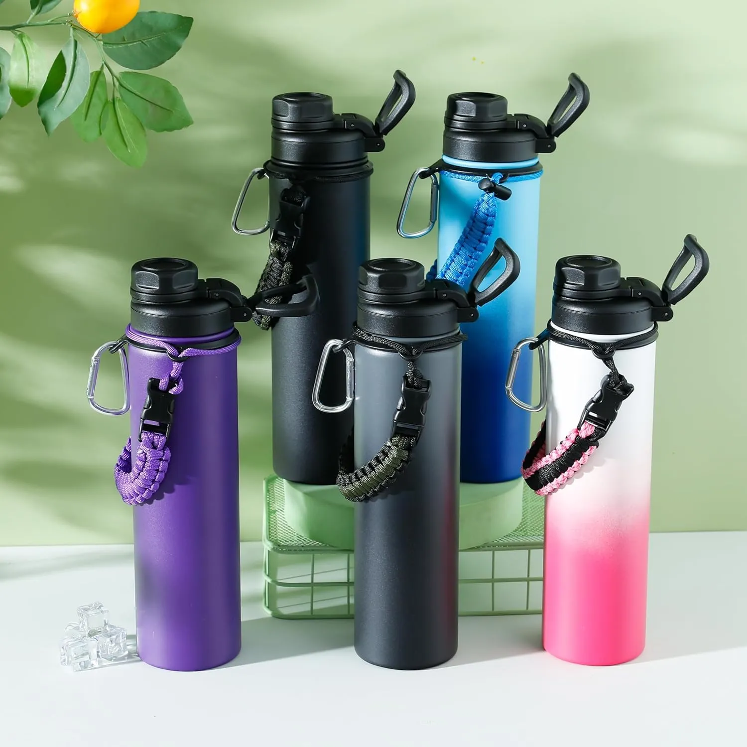 Kuber Industries Water Bottle | Steel Water Bottle for Daily Use | Vacuum Insulated Flask Water Bottle with Rope | Hot & Cold Water Bottle | 720 ML | LX-230605 | Pack of 6 | Pink & White