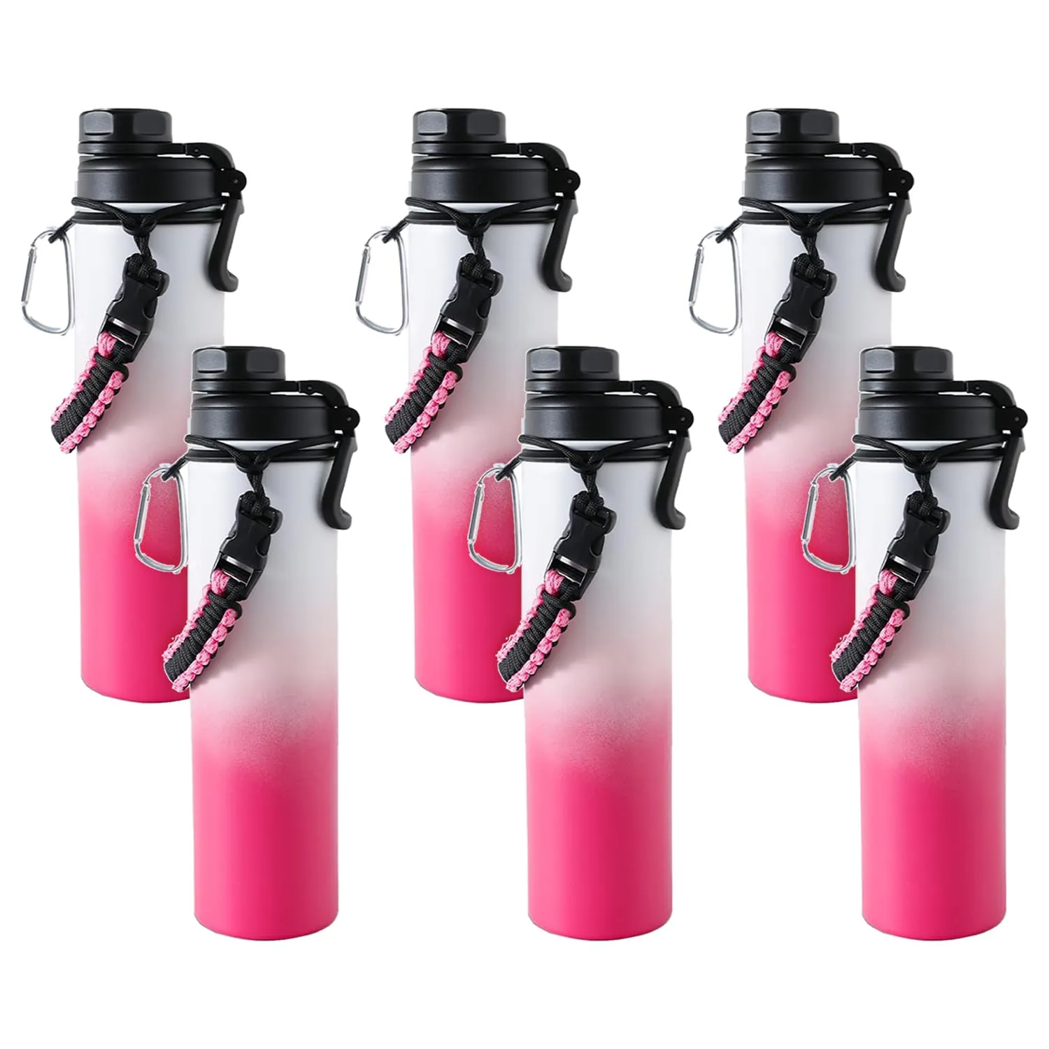 Kuber Industries Water Bottle | Steel Water Bottle for Daily Use | Vacuum Insulated Flask Water Bottle with Rope | Hot & Cold Water Bottle | 720 ML | LX-230605 | Pack of 6 | Pink & White