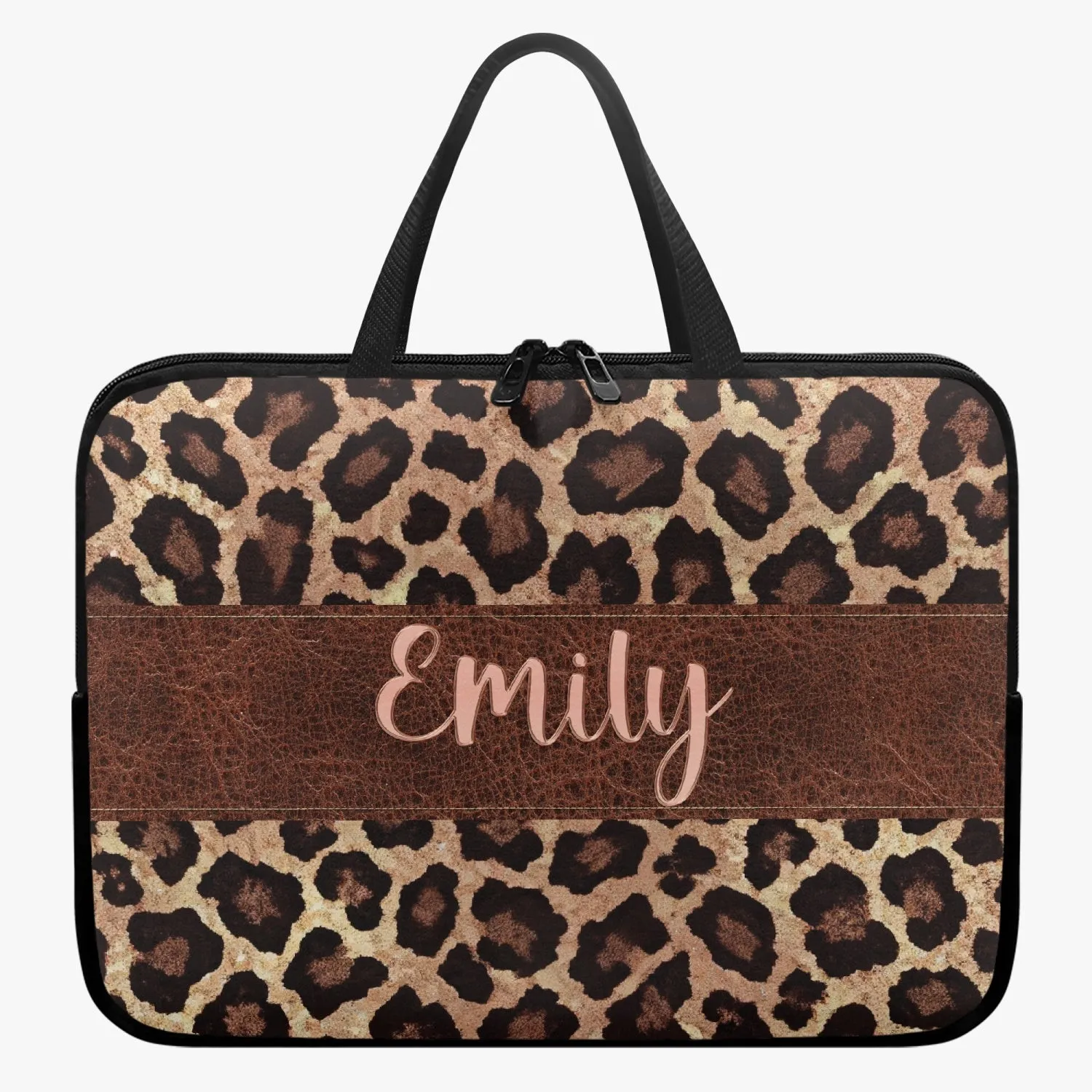 Laptop Sleeve with handles - Leopard Print - Personalised