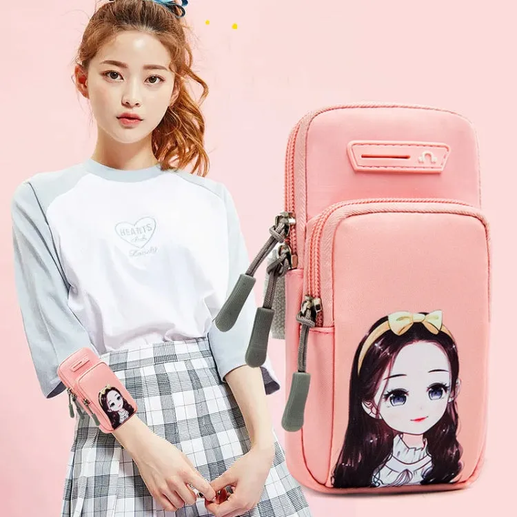 Large Running Mobile Phone Arm Bag Cartoon Mobile Phone Bag(Watermelon Pink Girl)