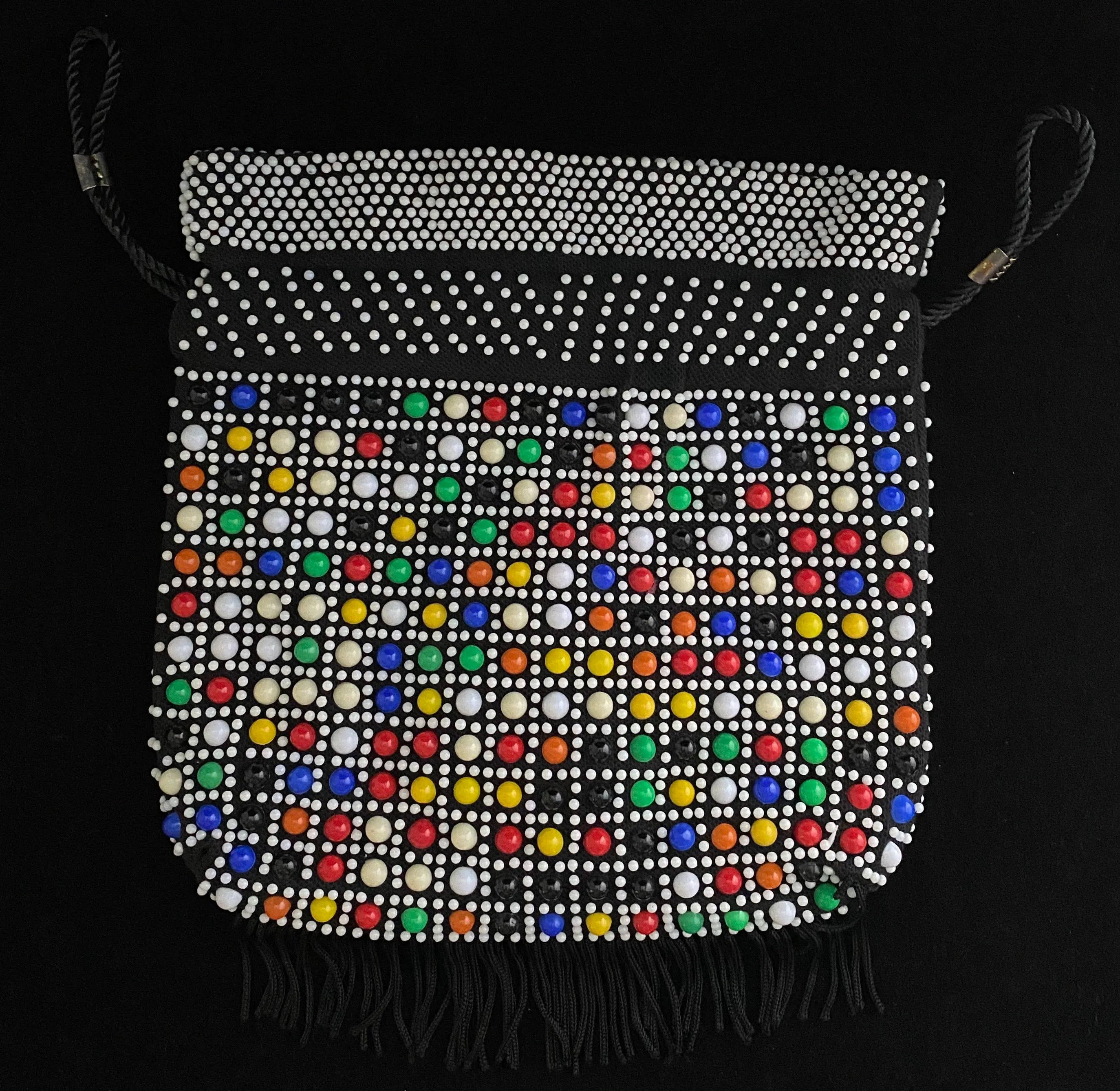 Late 50s/ Early 60s Multi-Colored Beaded Drawstring Bag