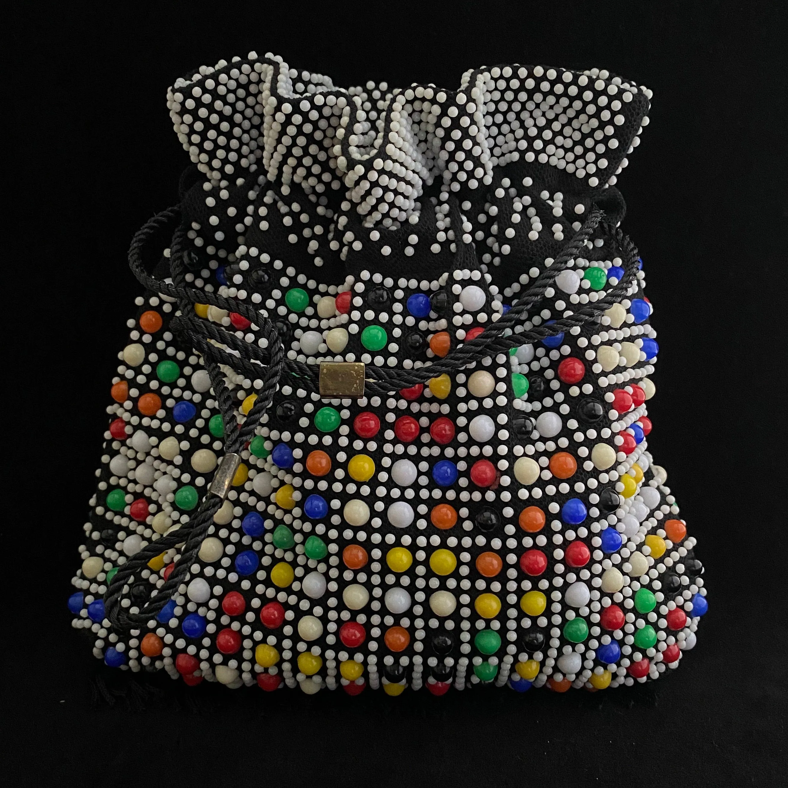 Late 50s/ Early 60s Multi-Colored Beaded Drawstring Bag