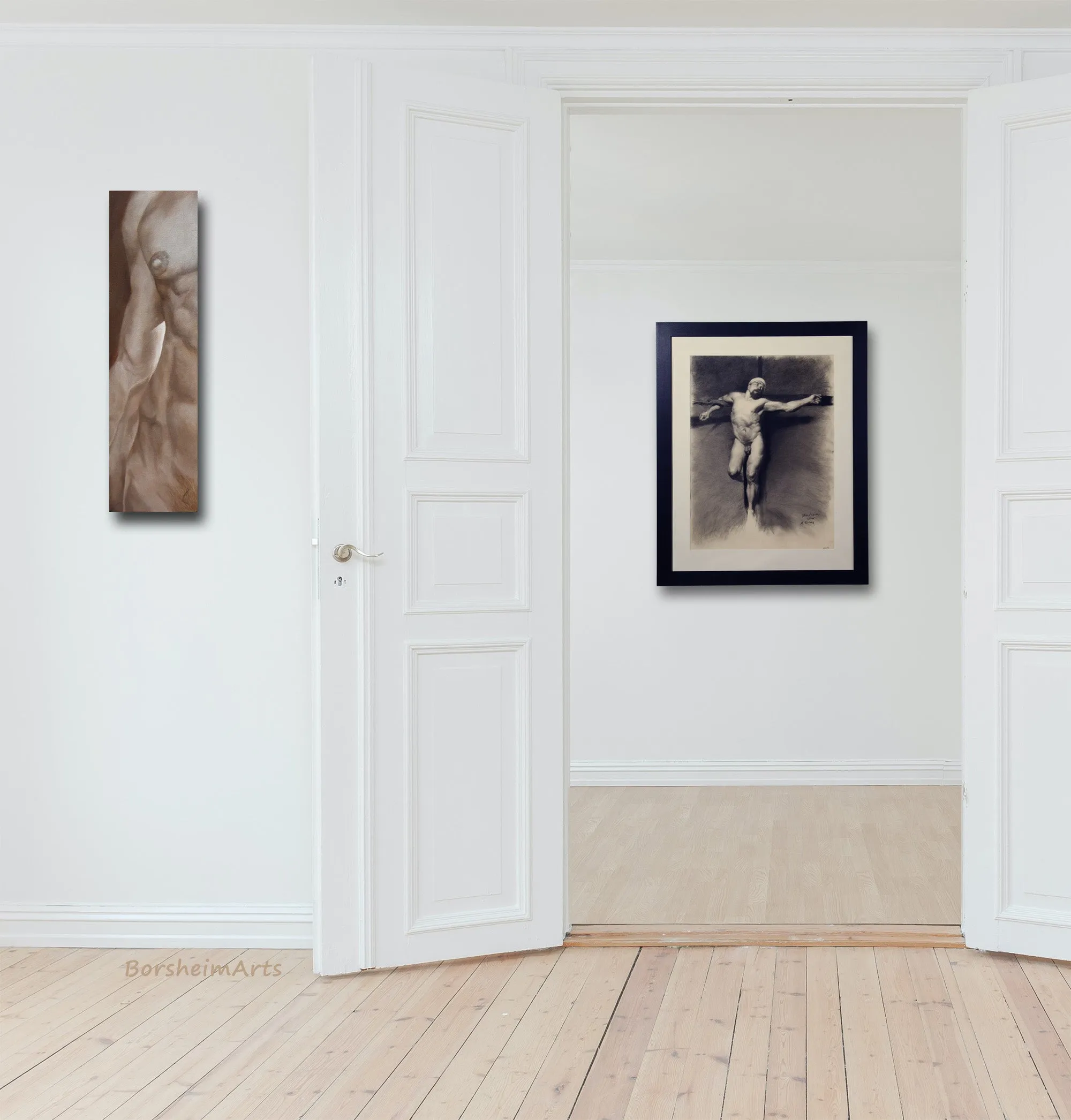 Lei Lui ~ Two Nude Torso Paintings Neutral Wall Art