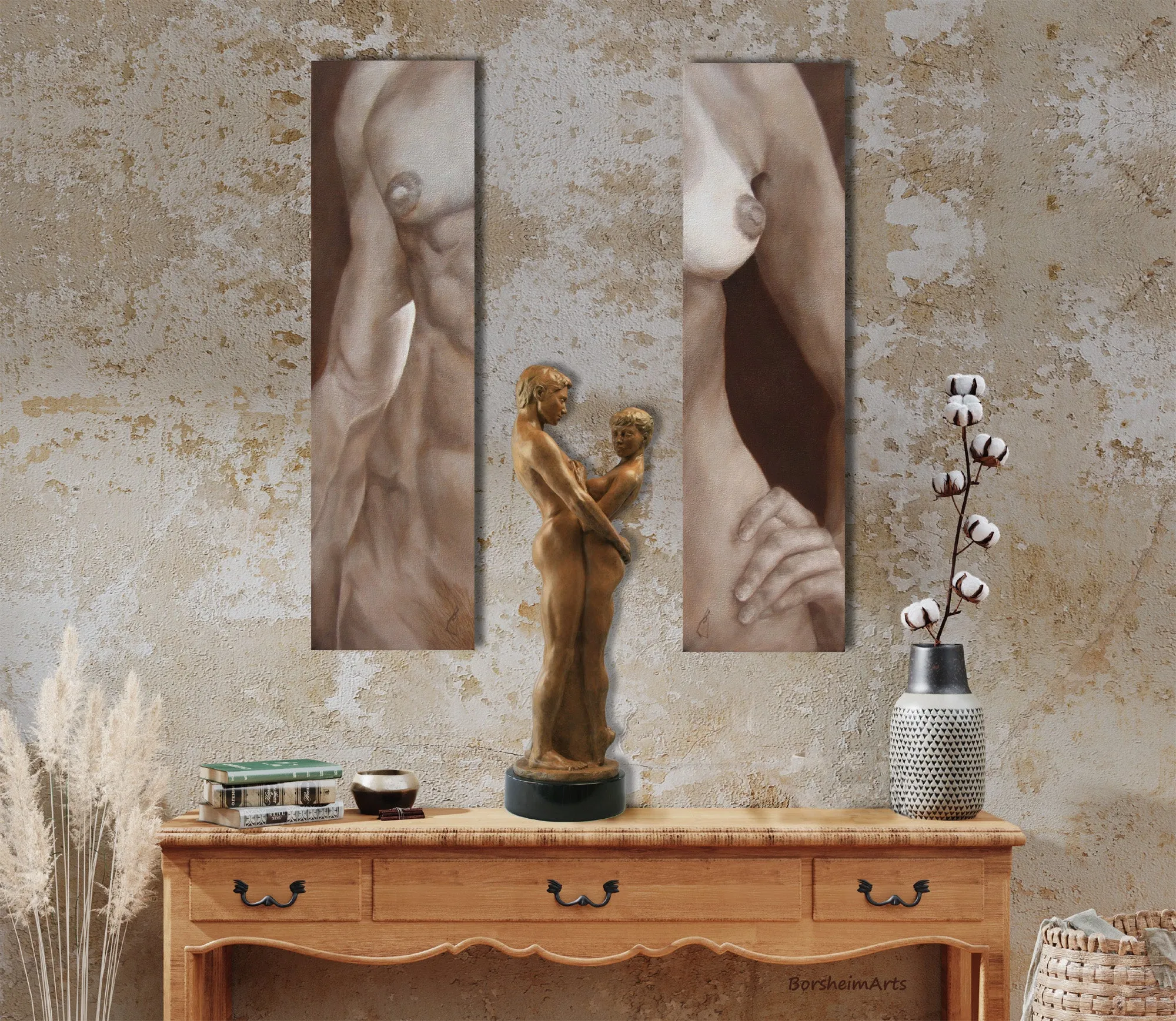 Lei Lui ~ Two Nude Torso Paintings Neutral Wall Art