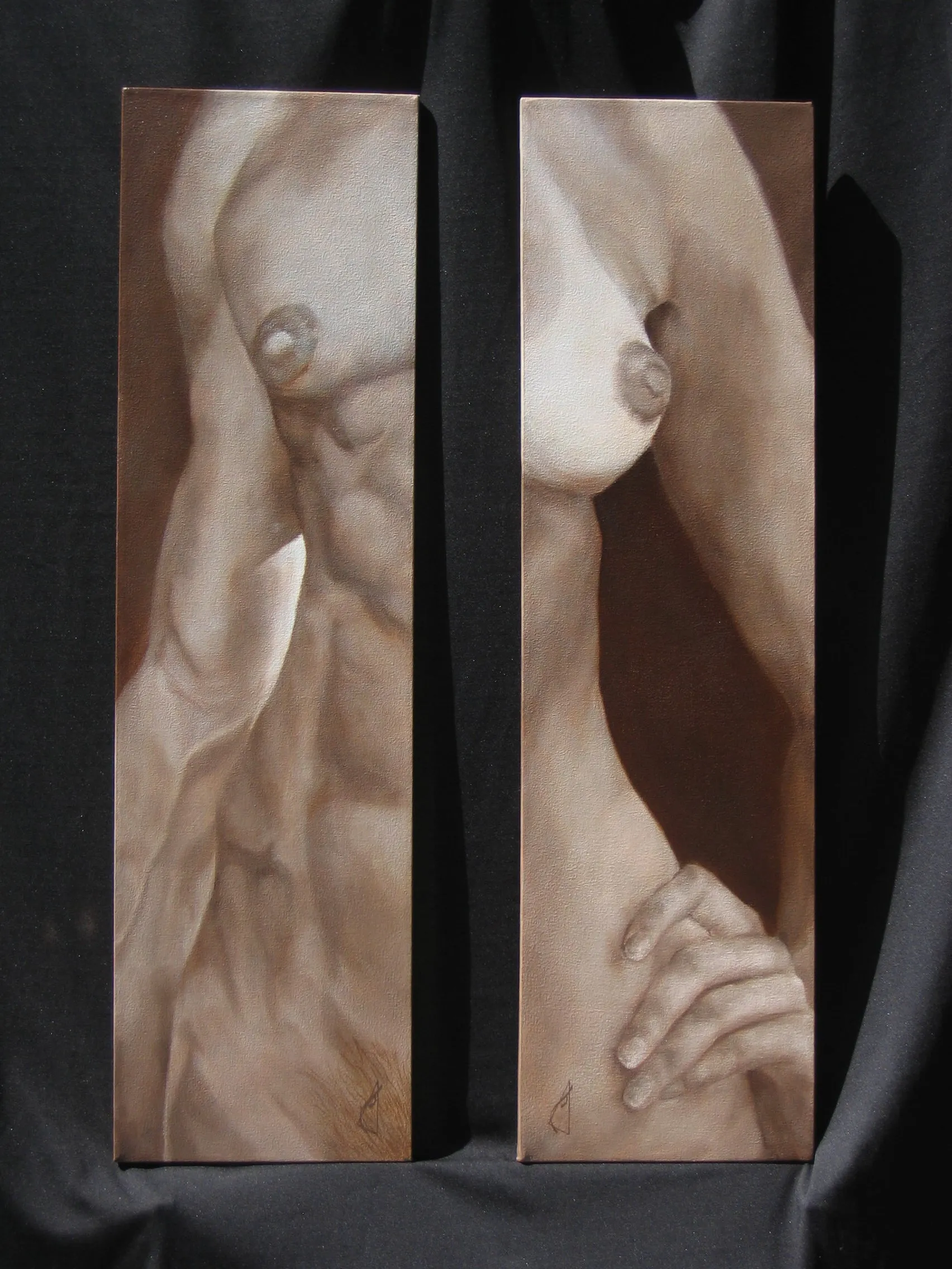 Lei Lui ~ Two Nude Torso Paintings Neutral Wall Art