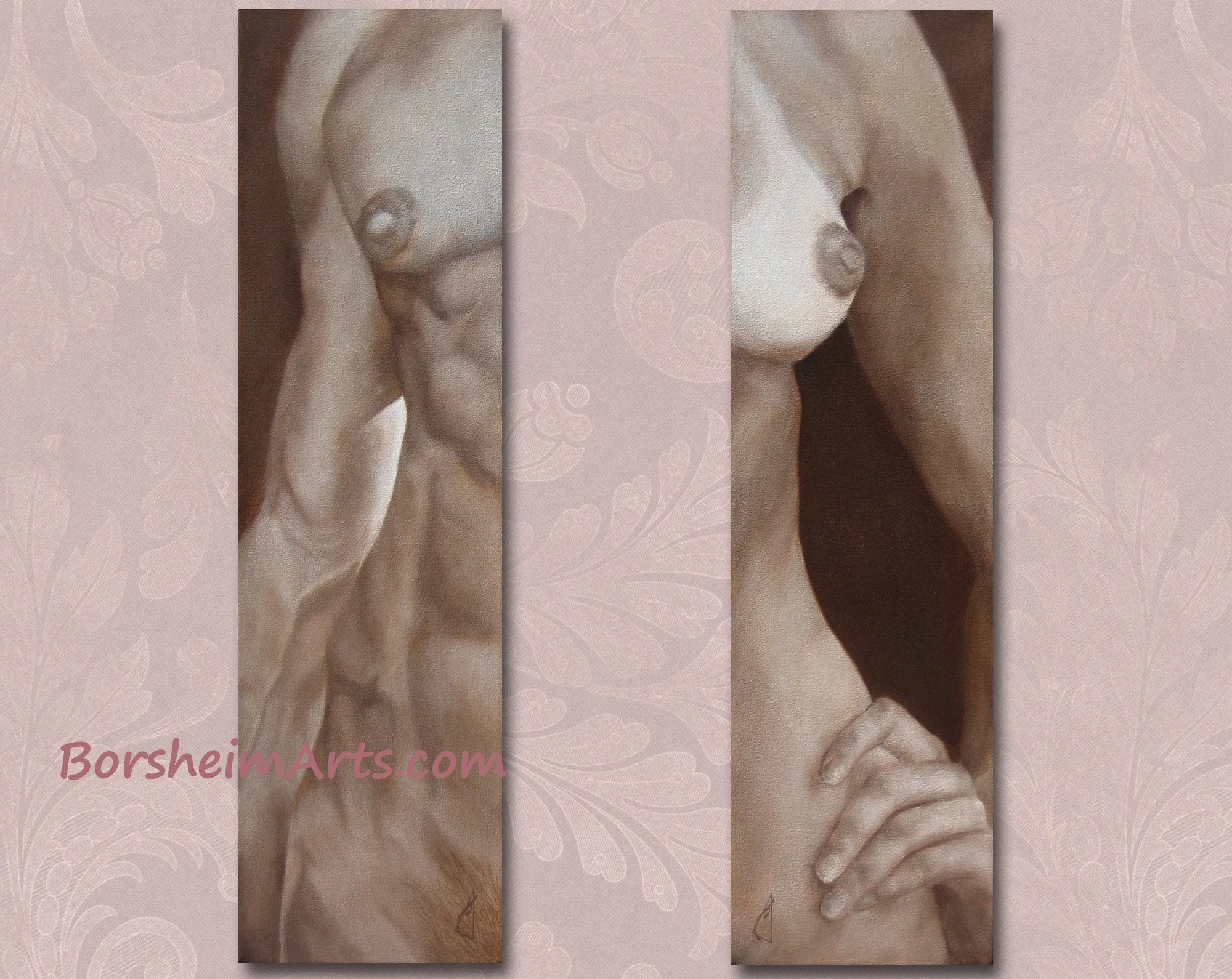 Lei Lui ~ Two Nude Torso Paintings Neutral Wall Art