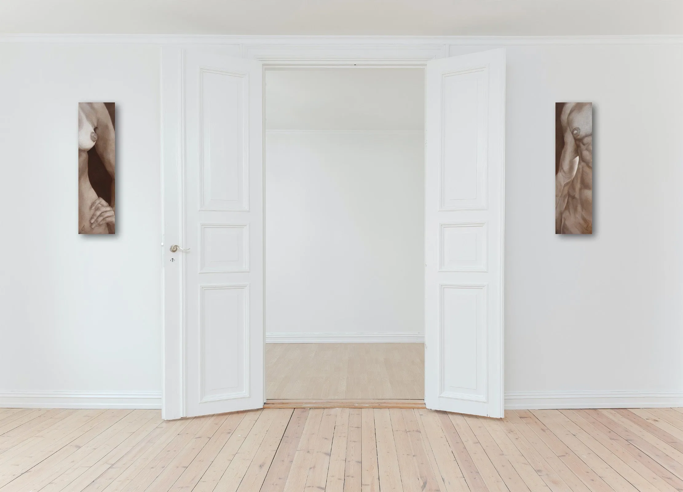 Lei Lui ~ Two Nude Torso Paintings Neutral Wall Art