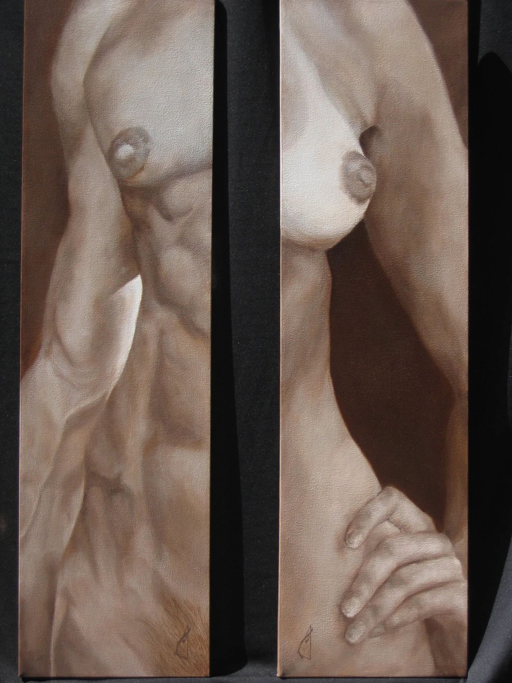 Lei Lui ~ Two Nude Torso Paintings Neutral Wall Art