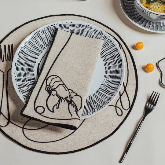 Line Drawing Embroidered Linen Placemats (Set of 4)