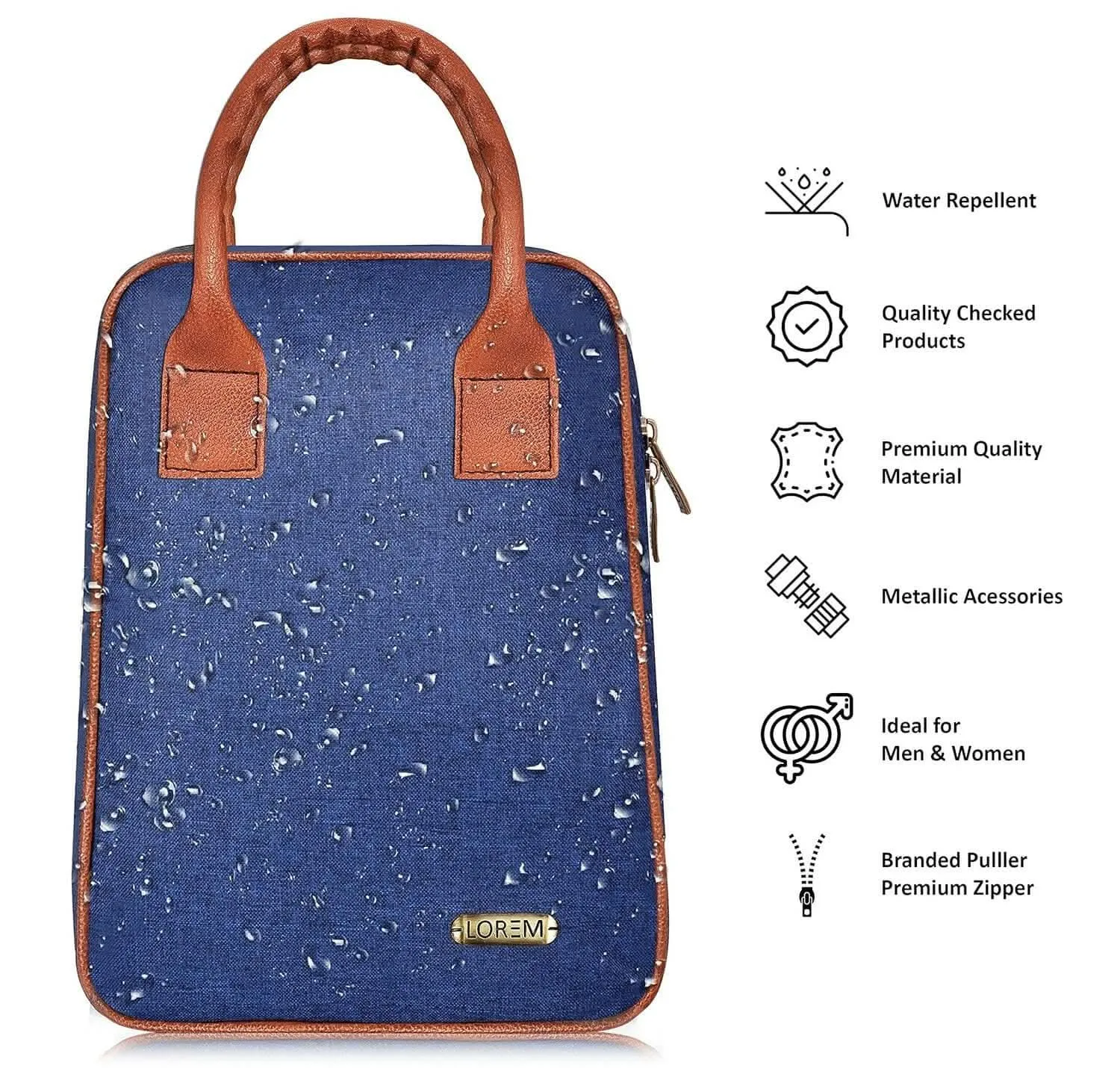 Lorem Blue Linen Textured Insulated Tiffin Bag/Lunch Bag for Men & Women - TB01