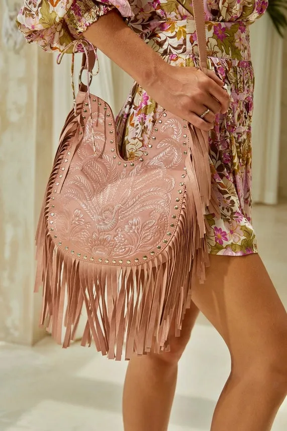 Lyrebird Stud Fringe Hobo Bag