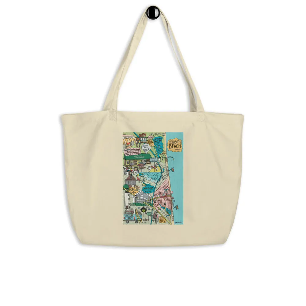 Map of Rehoboth Beach Cotton Large Tote Bag