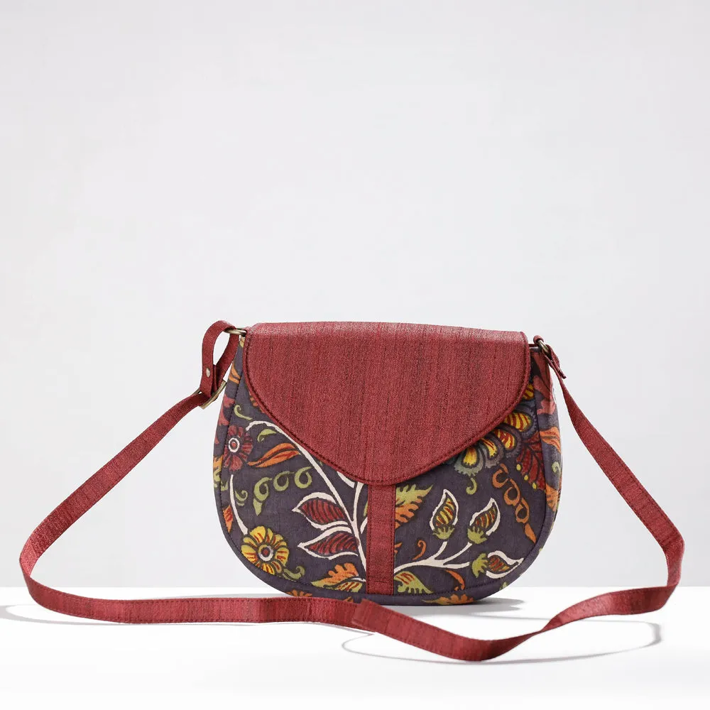 Maroon - Sling Bag - Handpainted Kalamkari Natural Dyed Ghicha Silk