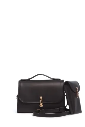 Medium Leonora Flap Bag in Black Leather