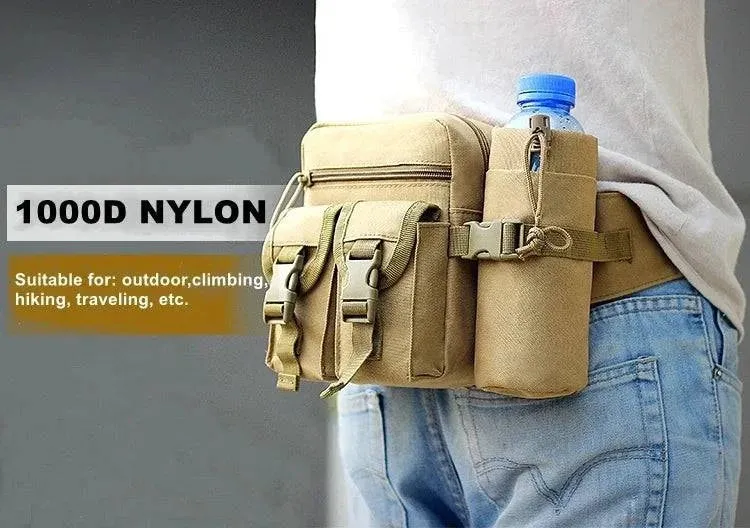 Men Waist Pack Nylon Hiking Water Bottle Phone Pouch Outdoor Sports  Hunting Climbing Camping Belt Bag